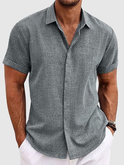 Mehrfarbiges Schlichtes Herrenhemd aus Naturfaser mit Knopfleiste