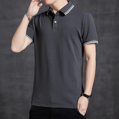 Therling™ POLO-Shirt für Herren, Revers, einfarbig, Business-Casual, kurze Ärmel