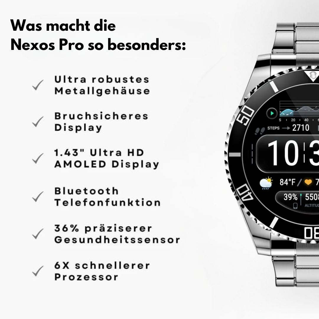 Nexos Pro Smartwatch - Unzerstörbare Militär-Gesundheitsuhr (2025)
