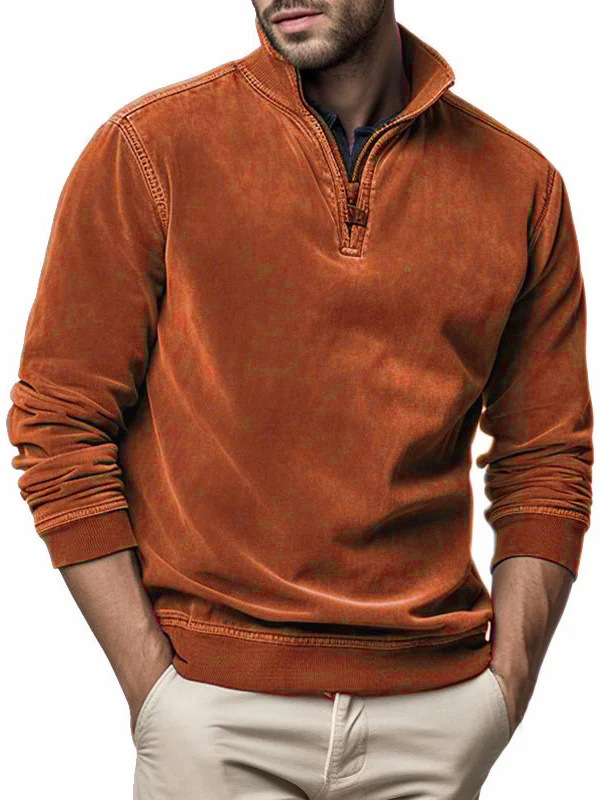Herren-Sweatshirt aus Henley-Fleece mit halbem Reißverschluss