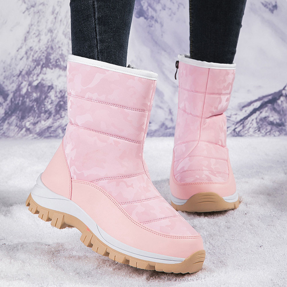 Winter-Damen-Schneestiefel aus Samt mit hohem Schaft und Reißverschluss