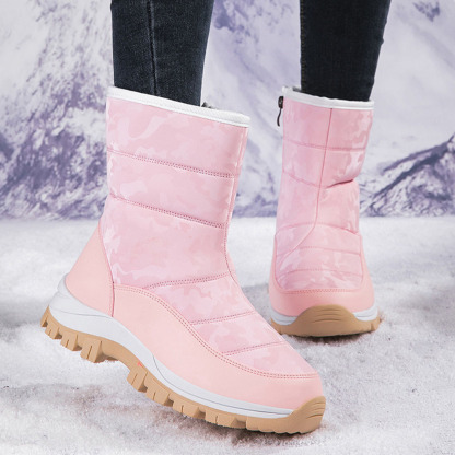 Winter-Damen-Schneestiefel aus Samt mit hohem Schaft und Reißverschluss