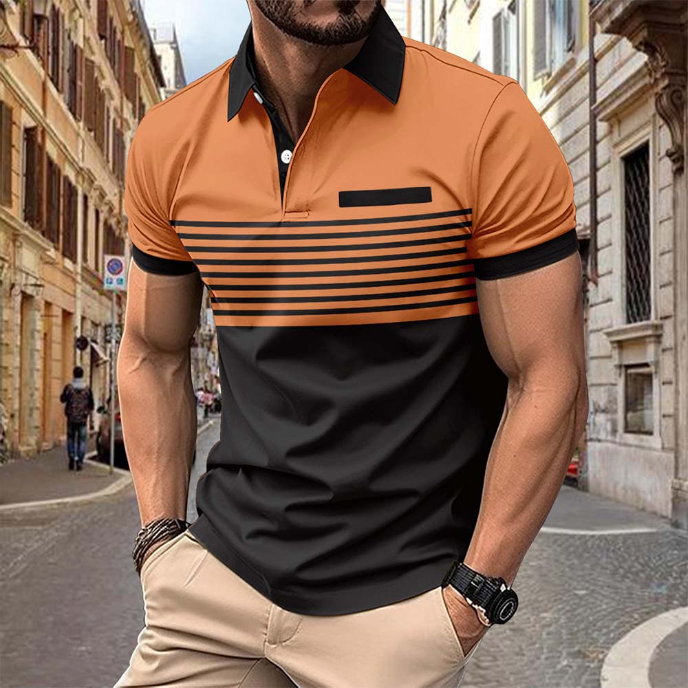 Therling Kurzarm-Poloshirt für Herren mit Farbblock-Streifen und Revers