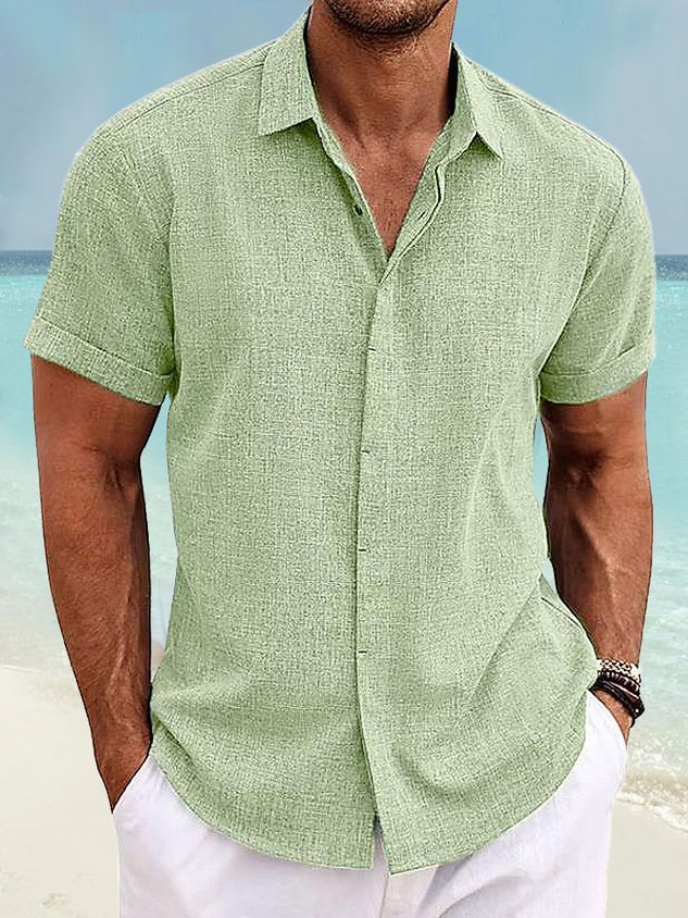 Mehrfarbiges Schlichtes Herrenhemd aus Naturfaser mit Knopfleiste
