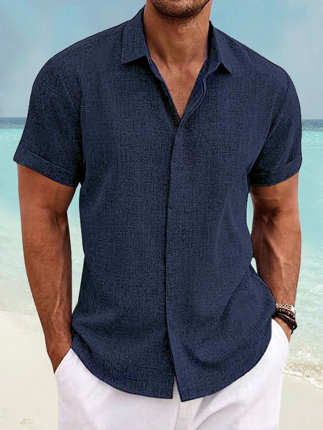 Mehrfarbiges Schlichtes Herrenhemd aus Naturfaser mit Knopfleiste