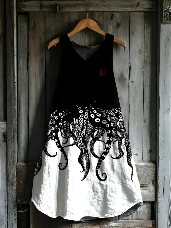 Leinenkleid mit Oktopus-Tentakeln