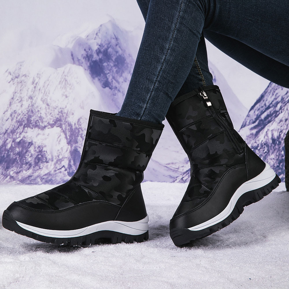 Winter-Damen-Schneestiefel aus Samt mit hohem Schaft und Reißverschluss