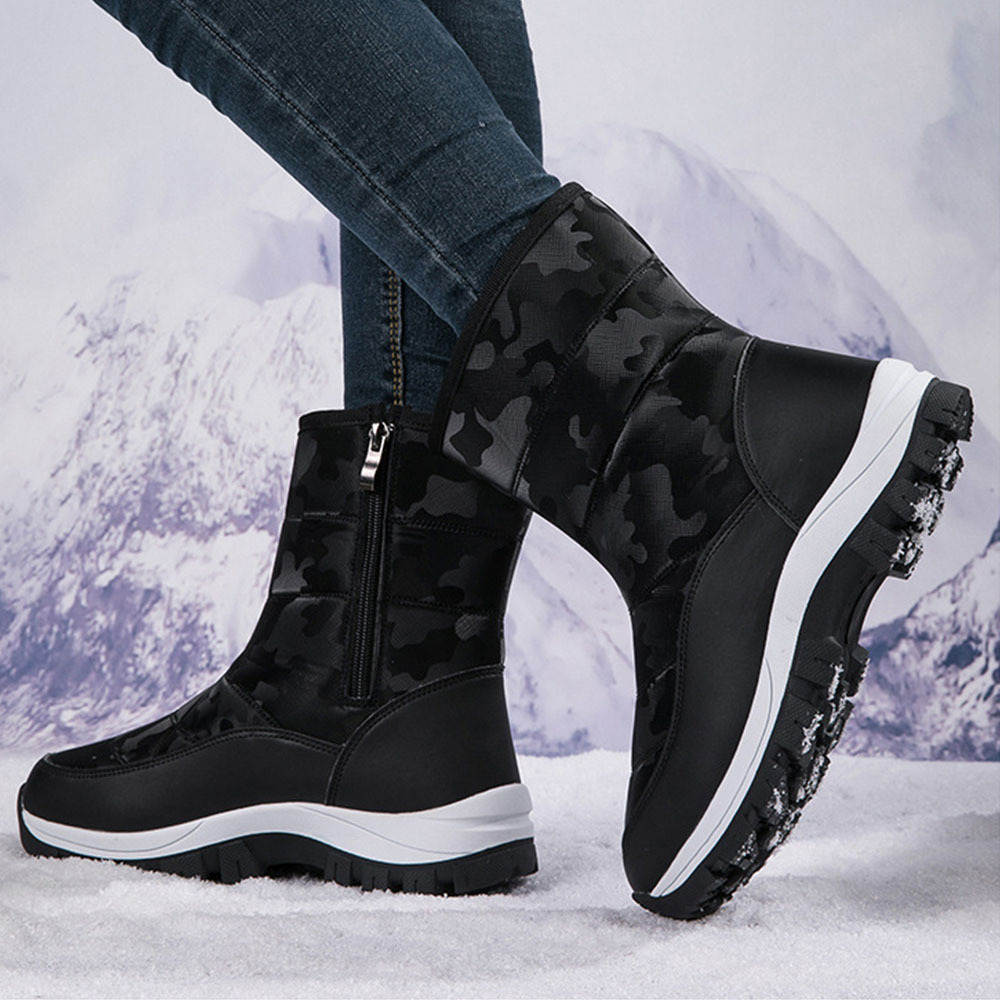 Winter-Damen-Schneestiefel aus Samt mit hohem Schaft und Reißverschluss