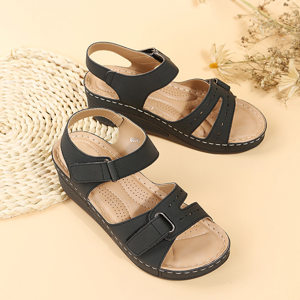 Sommer-Damen-Klettverschluss-Keilsandalen mit dicker Sohle