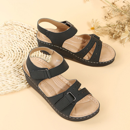 Sommer-Damen-Klettverschluss-Keilsandalen mit dicker Sohle