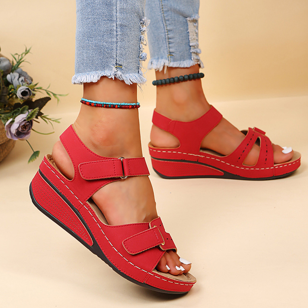 Sommer-Damen-Klettverschluss-Keilsandalen mit dicker Sohle