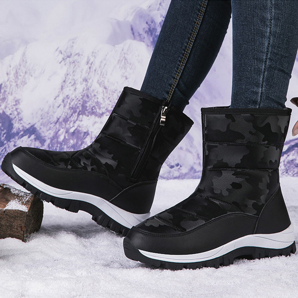 Winter-Damen-Schneestiefel aus Samt mit hohem Schaft und Reißverschluss