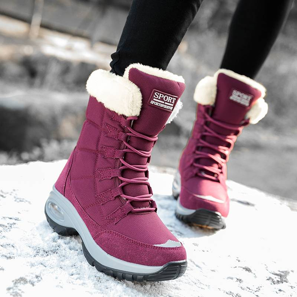 Hohe, rutschfeste Samt-Schneestiefel für Damen