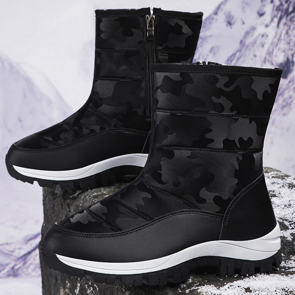 Winter-Damen-Schneestiefel aus Samt mit hohem Schaft und Reißverschluss