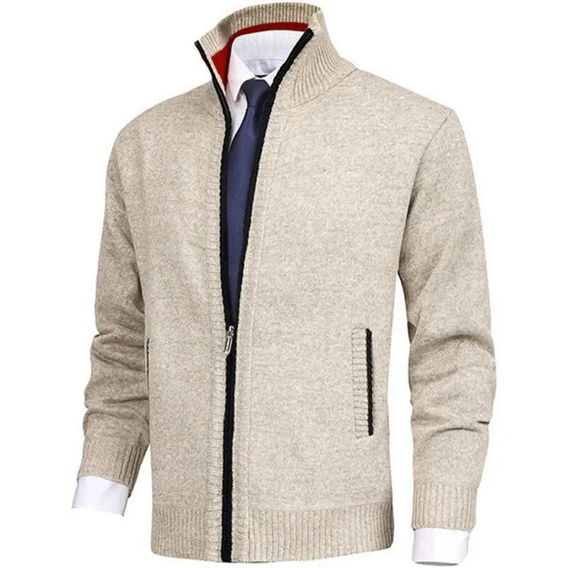 Herrenmode, einfarbig, Stehkragen, Strickjacke, Strickjacke
