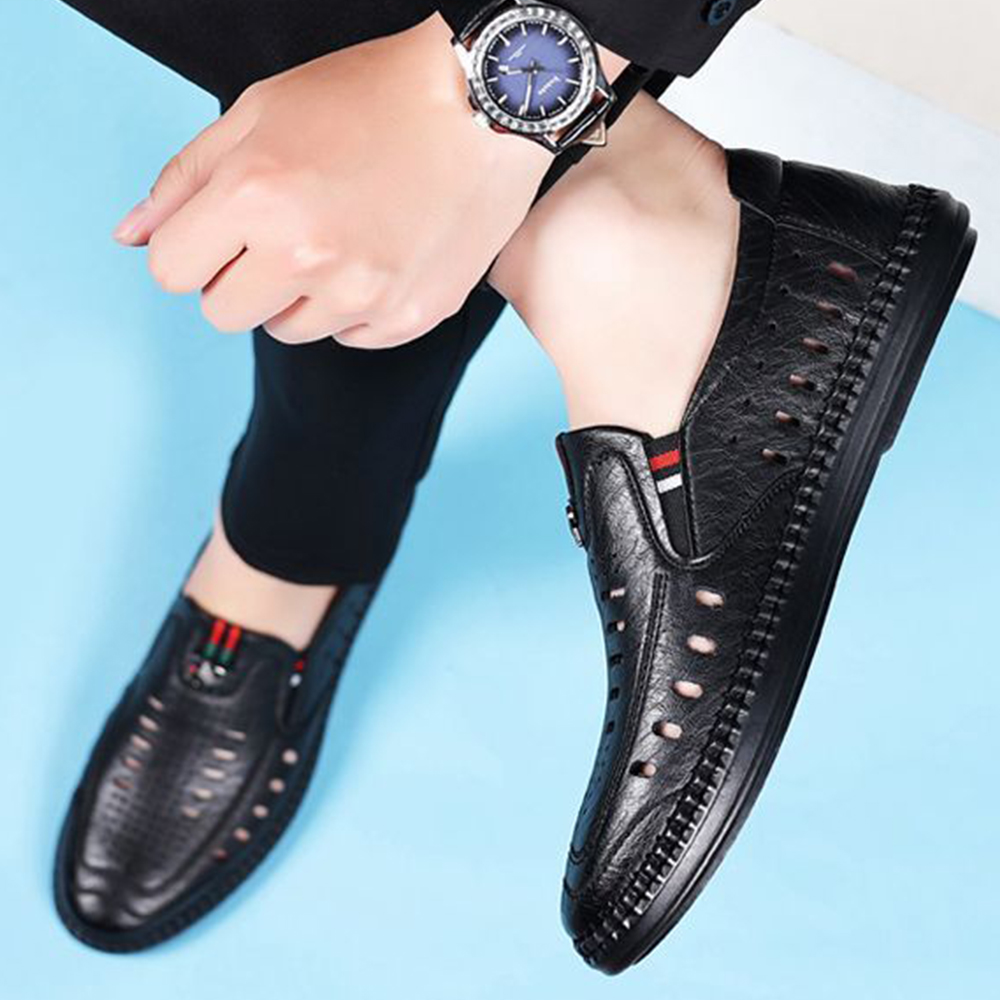 2024 neue Herren-Lochschuhe, lässige Ledersandalen
