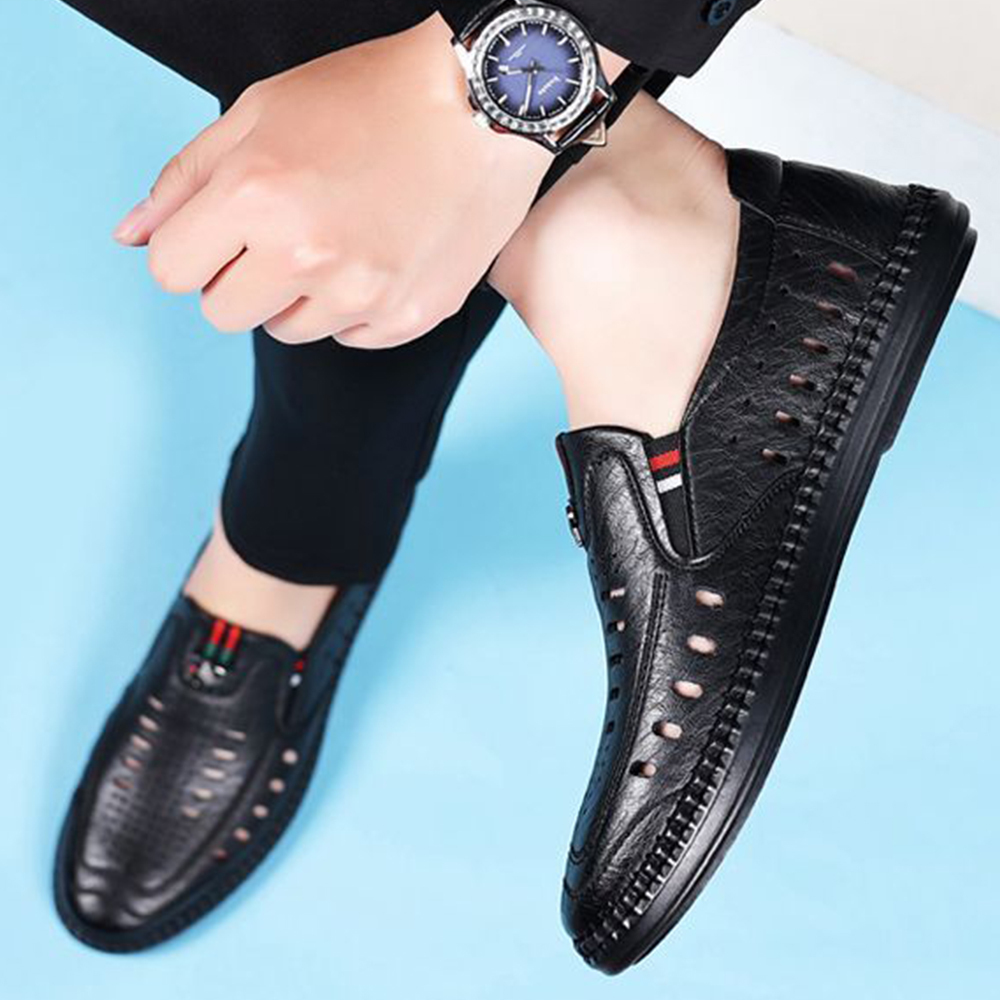 2024 neue Herren-Lochschuhe, lässige Ledersandalen
