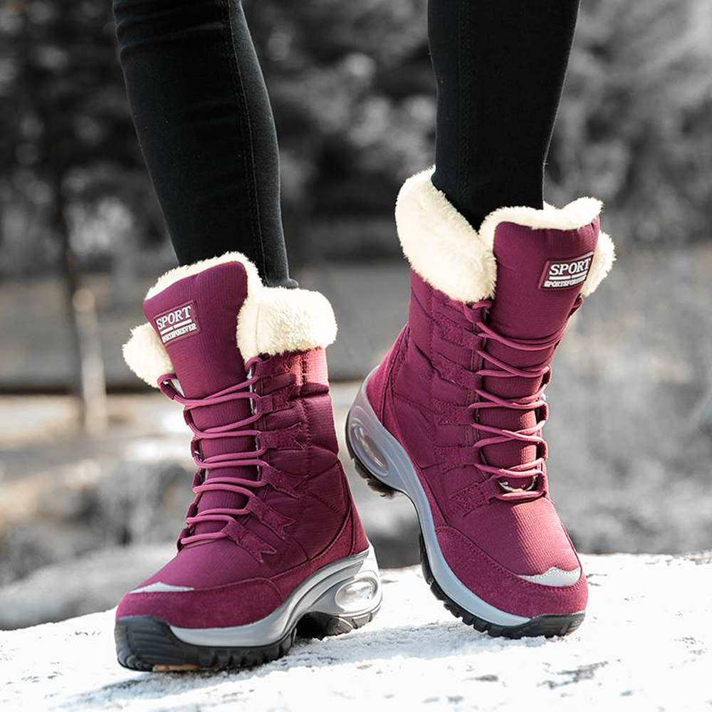 Hohe, rutschfeste Samt-Schneestiefel für Damen