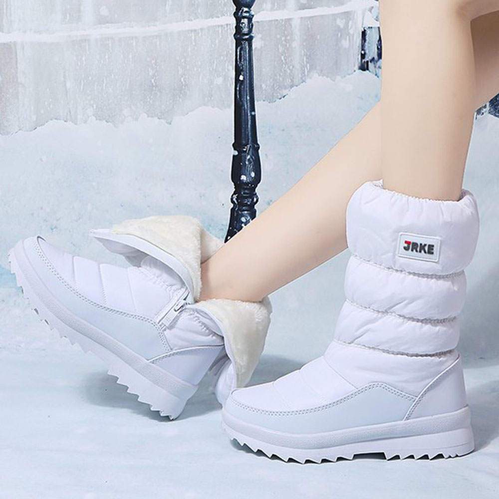 Damen-Schneestiefel mit dicker Sohle und mittelhohem Fleece aus Fleece