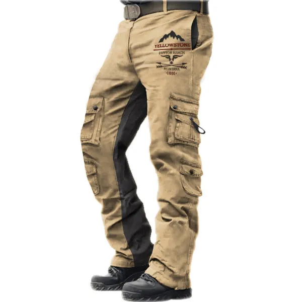 Taktische Hose für Herren im Freien Vintage Yellowstone Gewaschene Baumwolle Mehreren Taschen