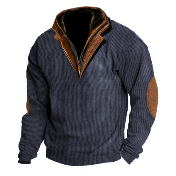 Herren Outdoor Casual Zip Polo Stehkragen Langarm Sweatshirt Doppellagiger Revers Pelz Lederkragen Pullover