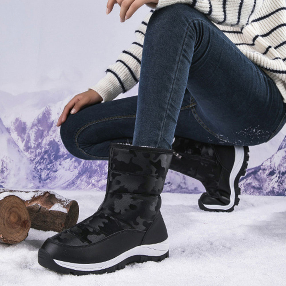 Winter-Damen-Schneestiefel aus Samt mit hohem Schaft und Reißverschluss