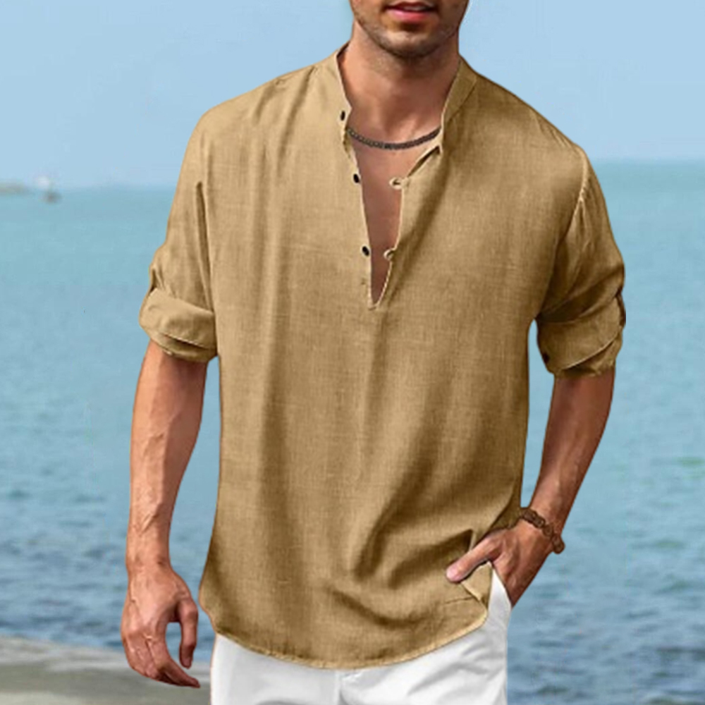 Herren-Henley-Langarmhemd aus Leinen