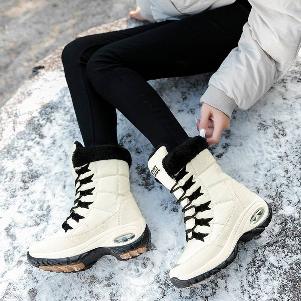 Hohe, rutschfeste Samt-Schneestiefel für Damen