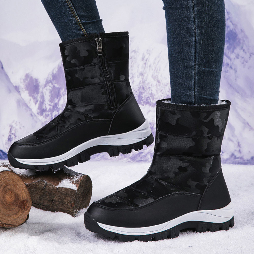Winter-Damen-Schneestiefel aus Samt mit hohem Schaft und Reißverschluss
