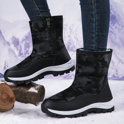 Winter-Damen-Schneestiefel aus Samt mit hohem Schaft und Reißverschluss