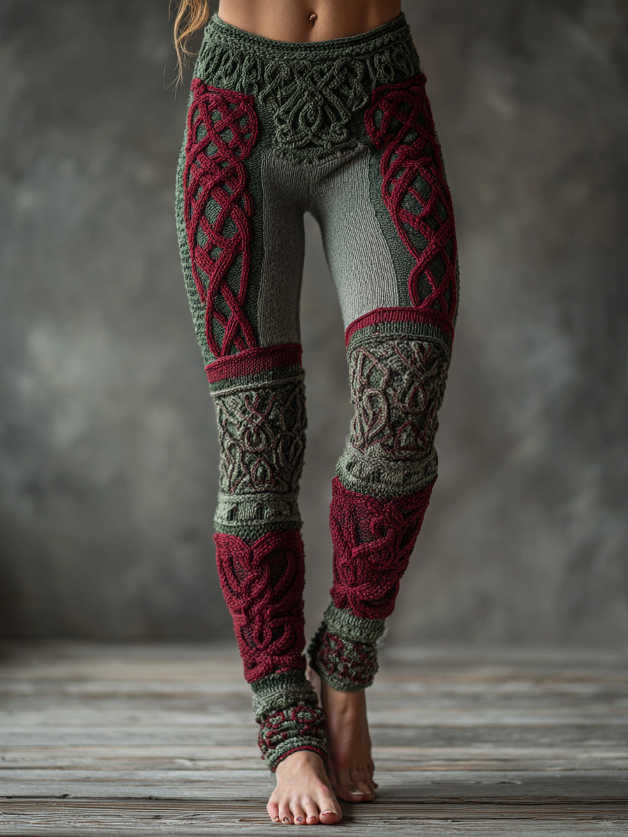 Gemütliche Leggings mit keltischem Knoten muster für Frauen Weihnachts inspiriert