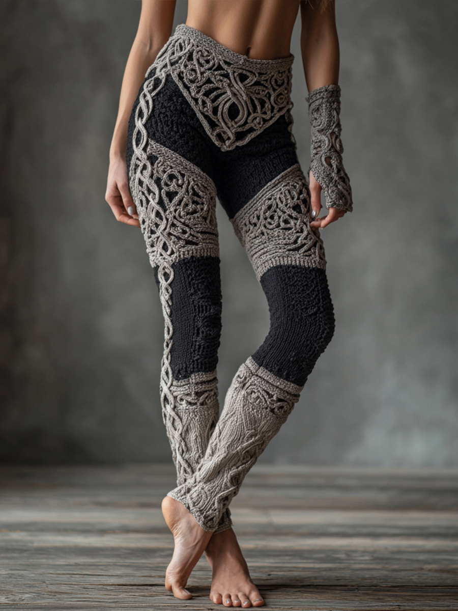 Gemütliche Stretch-Leggings mit keltischem Knoten muster für Frauen