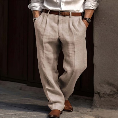  Neue atmungsaktive Herren-Leinenhose mit geradem Bein