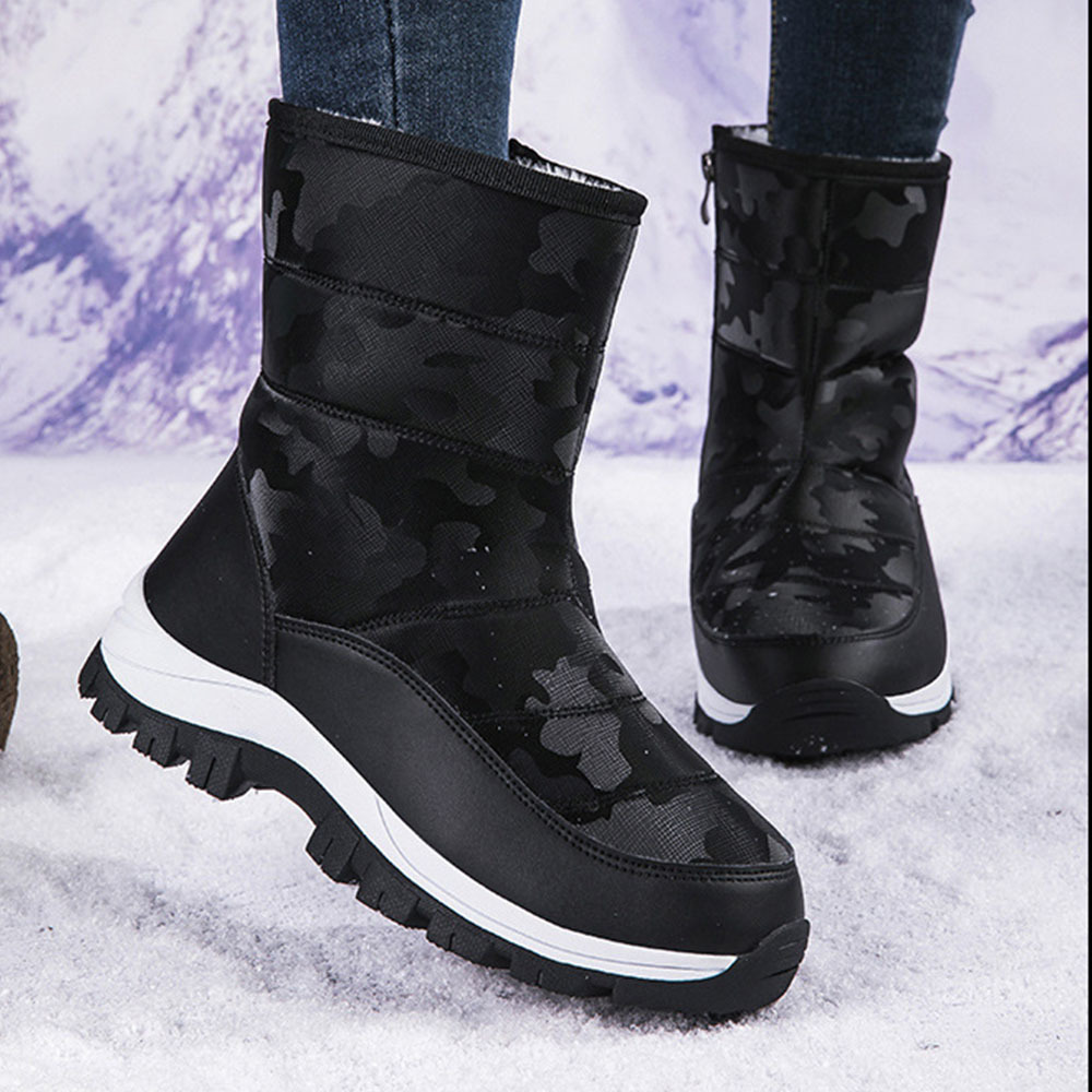 Winter-Damen-Schneestiefel aus Samt mit hohem Schaft und Reißverschluss
