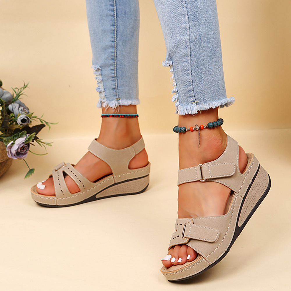 Sommer-Damen-Klettverschluss-Keilsandalen mit dicker Sohle