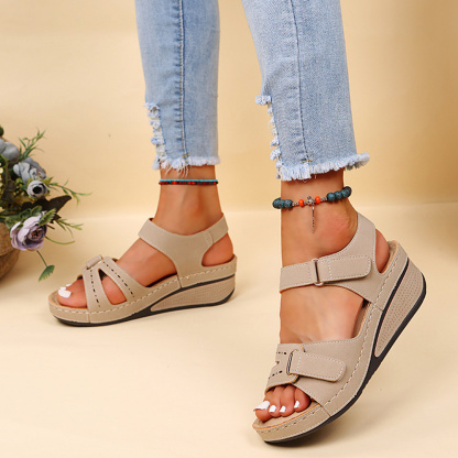 Sommer-Damen-Klettverschluss-Keilsandalen mit dicker Sohle
