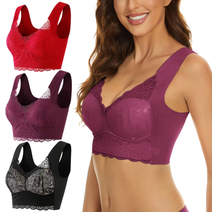 Nahtloser Kabellos Push-Up-Spitzen-BH Übergröße für Damen