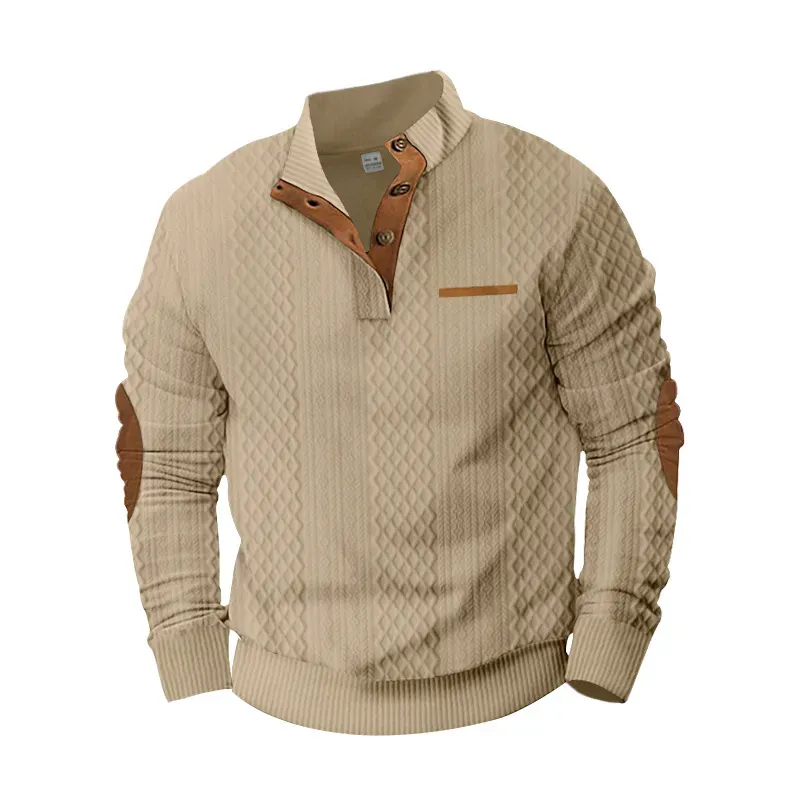 🔥2024 Neujahrsverkauf 🔥Herren-Sweatshirt mit Karomuster und Knöpfen, lässig, weiß, gelber Stein