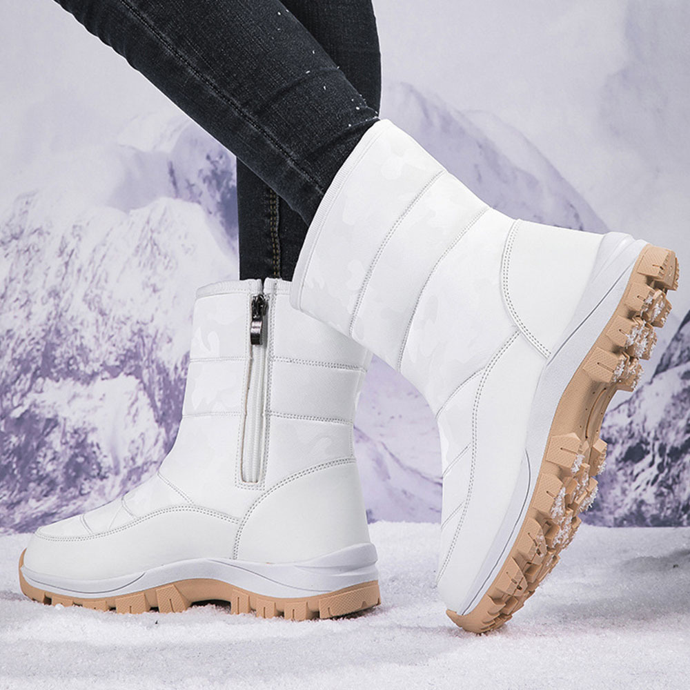 Winter-Damen-Schneestiefel aus Samt mit hohem Schaft und Reißverschluss