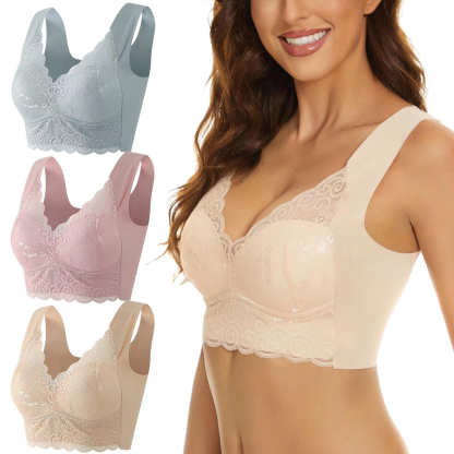 Nahtloser Kabellos Push-Up-Spitzen-BH Übergröße für Damen