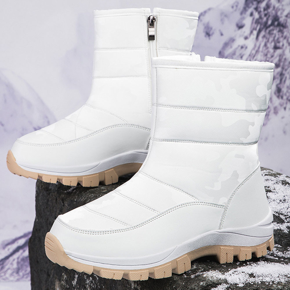 Winter-Damen-Schneestiefel aus Samt mit hohem Schaft und Reißverschluss
