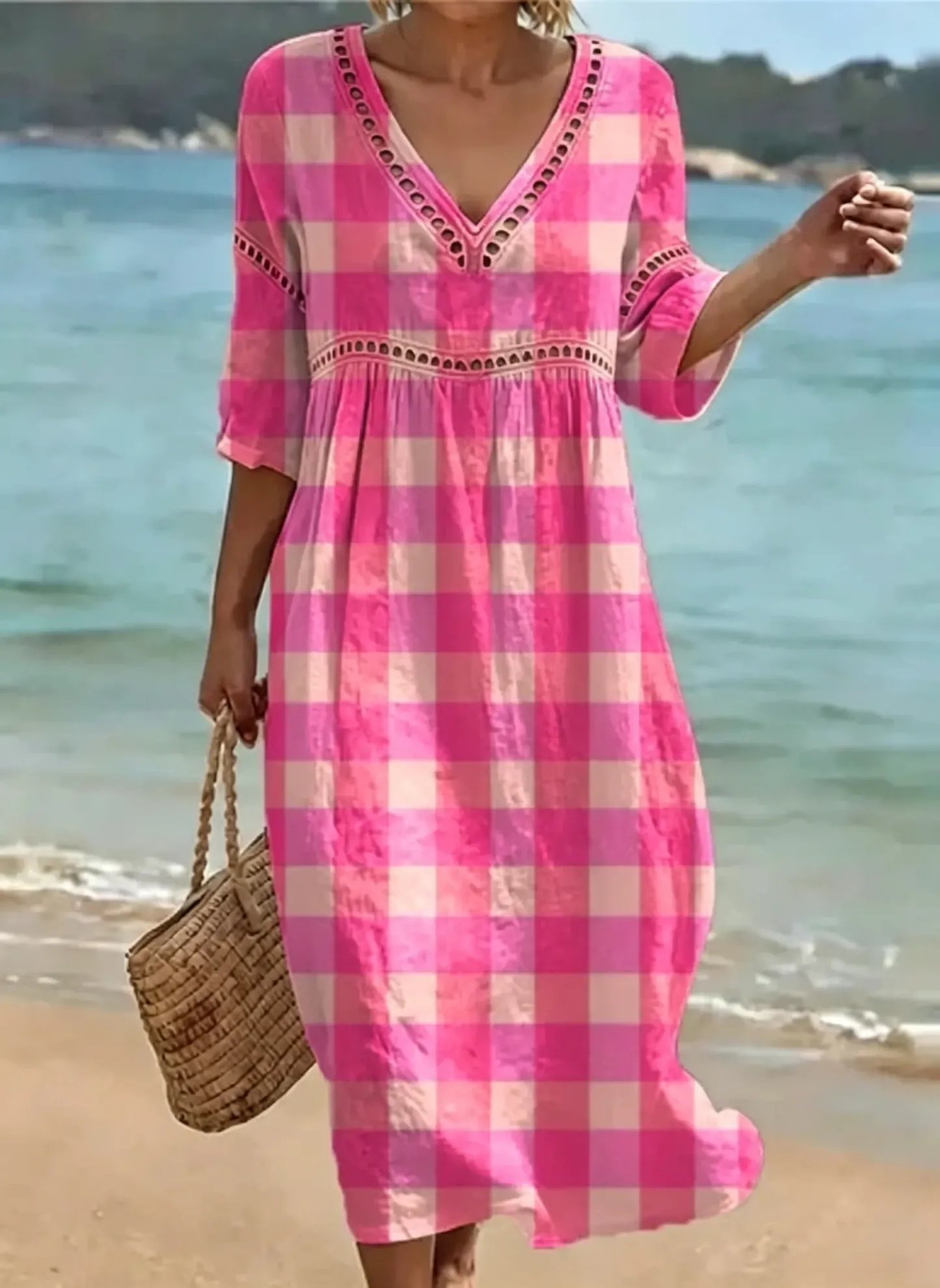Damen-Komfort-Kleid aus Baumwolle-Leinen-Mix mit Print