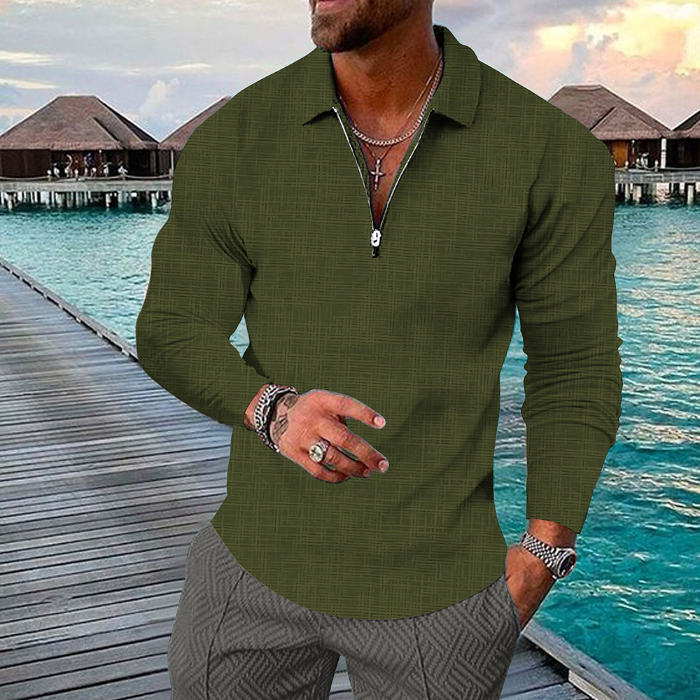 Therling Neues Frühlings-Herren-Revers-Reißverschluss-Langarm-POLO-Shirt