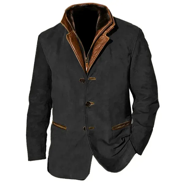 ⭐Frohes Neues Jahr 2024-Herrenjacke, Vintage-Fleece-Wildlederjacken, Herbst-Winter, Outdoor, Alltag, Blazer, doppellagig, Revers, Fell, Lederkragen, mittellange Jacken