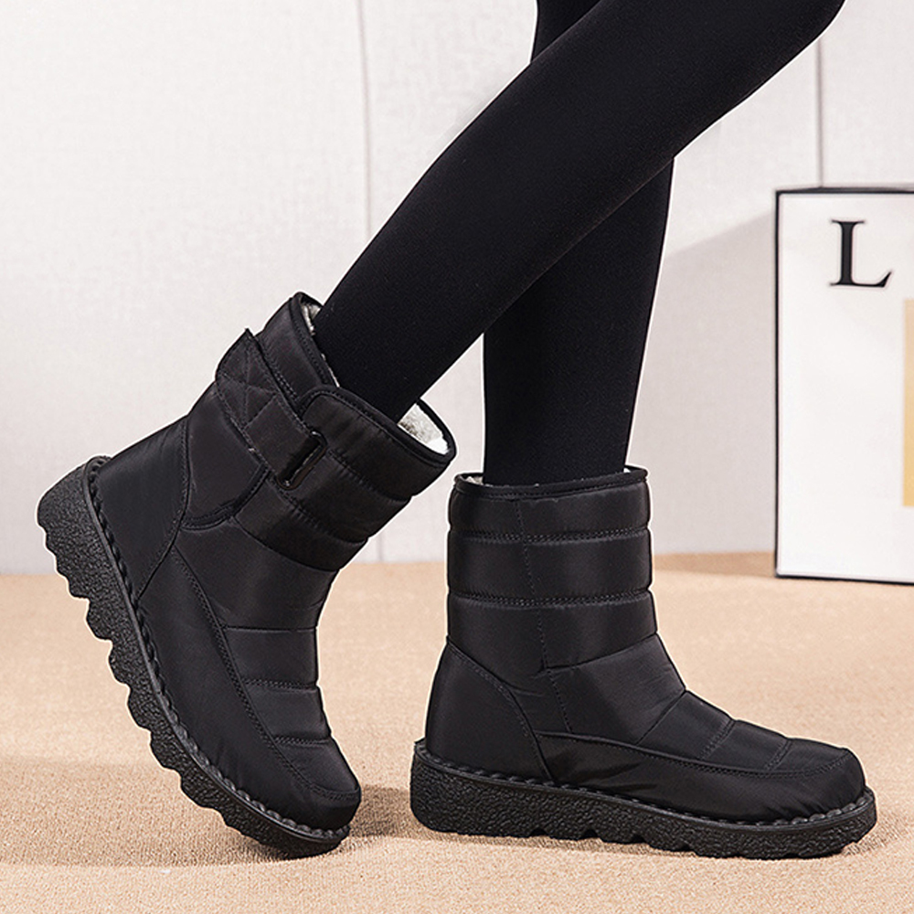 Damen High Top wasserdichte Baumwollschuhe Fleece-Schneestiefel mit Klettverschluss