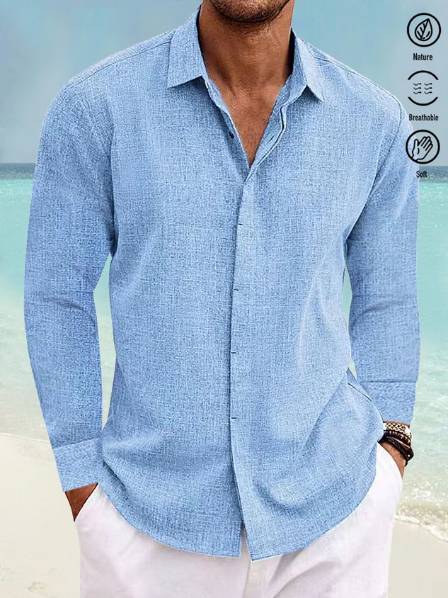 Mehrfarbiges Schlichtes Herrenhemd aus Naturfaser mit Knopfleiste