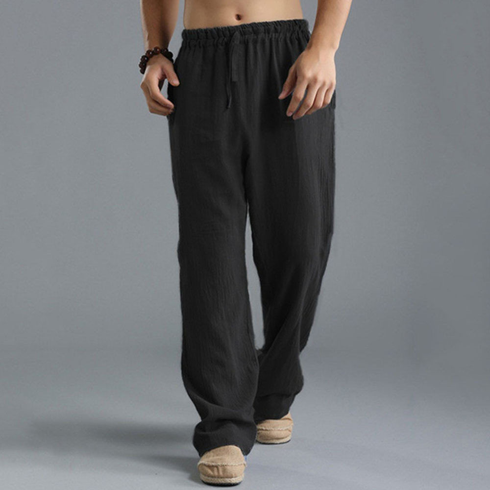 Herren-Sporthose, locker, lässig, Leinen, atmungsaktiv, für Herren