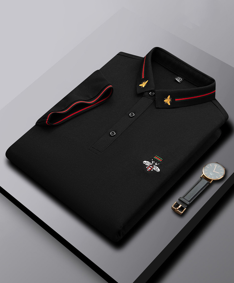 Modisches Herren-Poloshirt mit Bienenstickerei und Kurzen Ärmeln und Revers