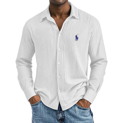 Lässig Locker und Bequem Strukturiert Lange Baumwollhemden für Herren