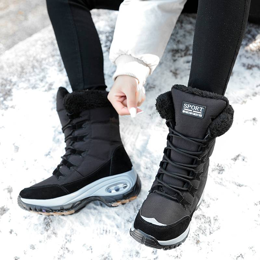 Hohe, rutschfeste Samt-Schneestiefel für Damen